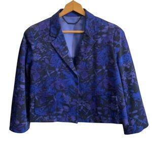 X2 - Elie Tahari Women’s Large Floral Blue Women's Crop Jacket Blazer